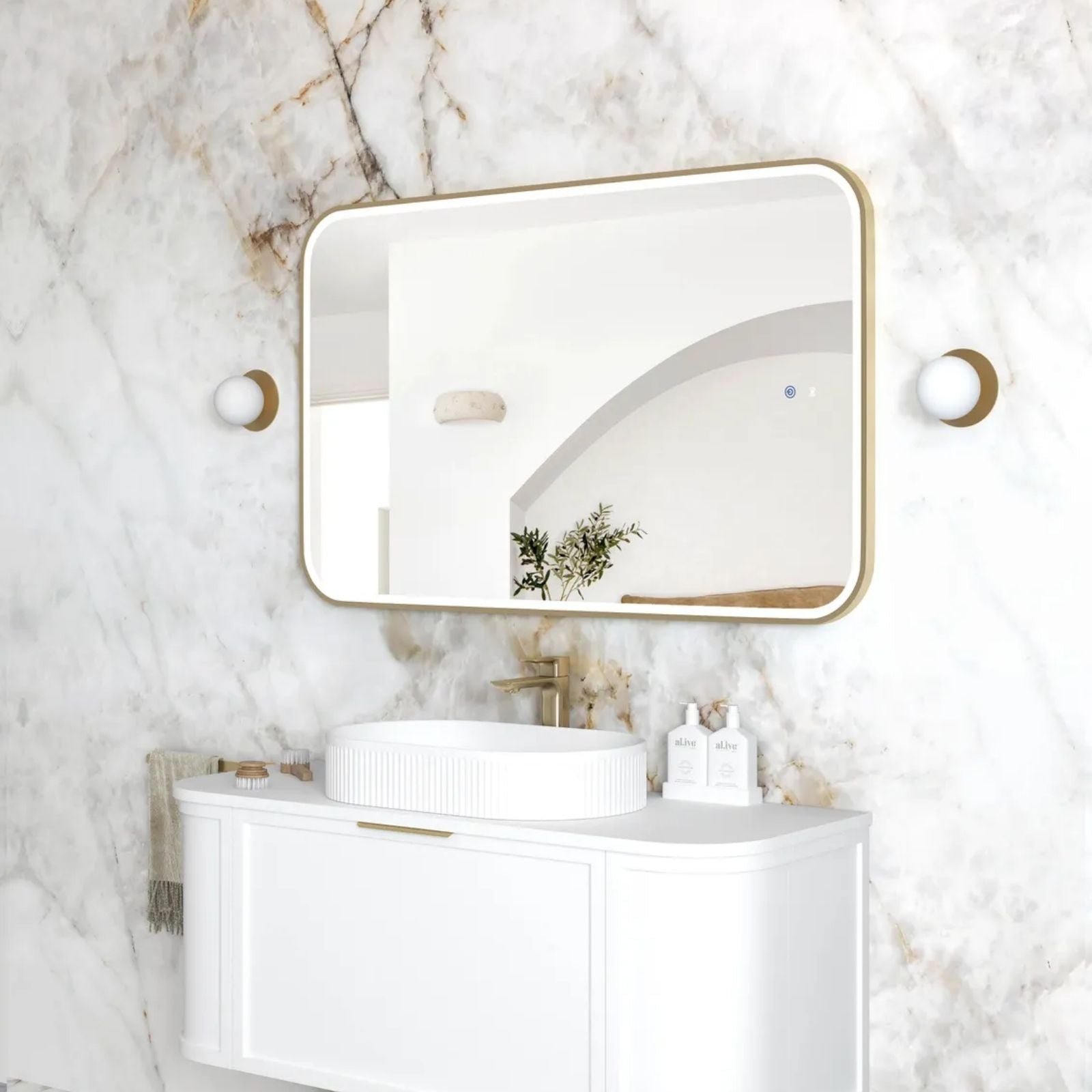 Side Otti LED Newport 1200mm x 750mm Metal Frame Mirror - Brushed Gold LED-SQM1275G - The Blue Space