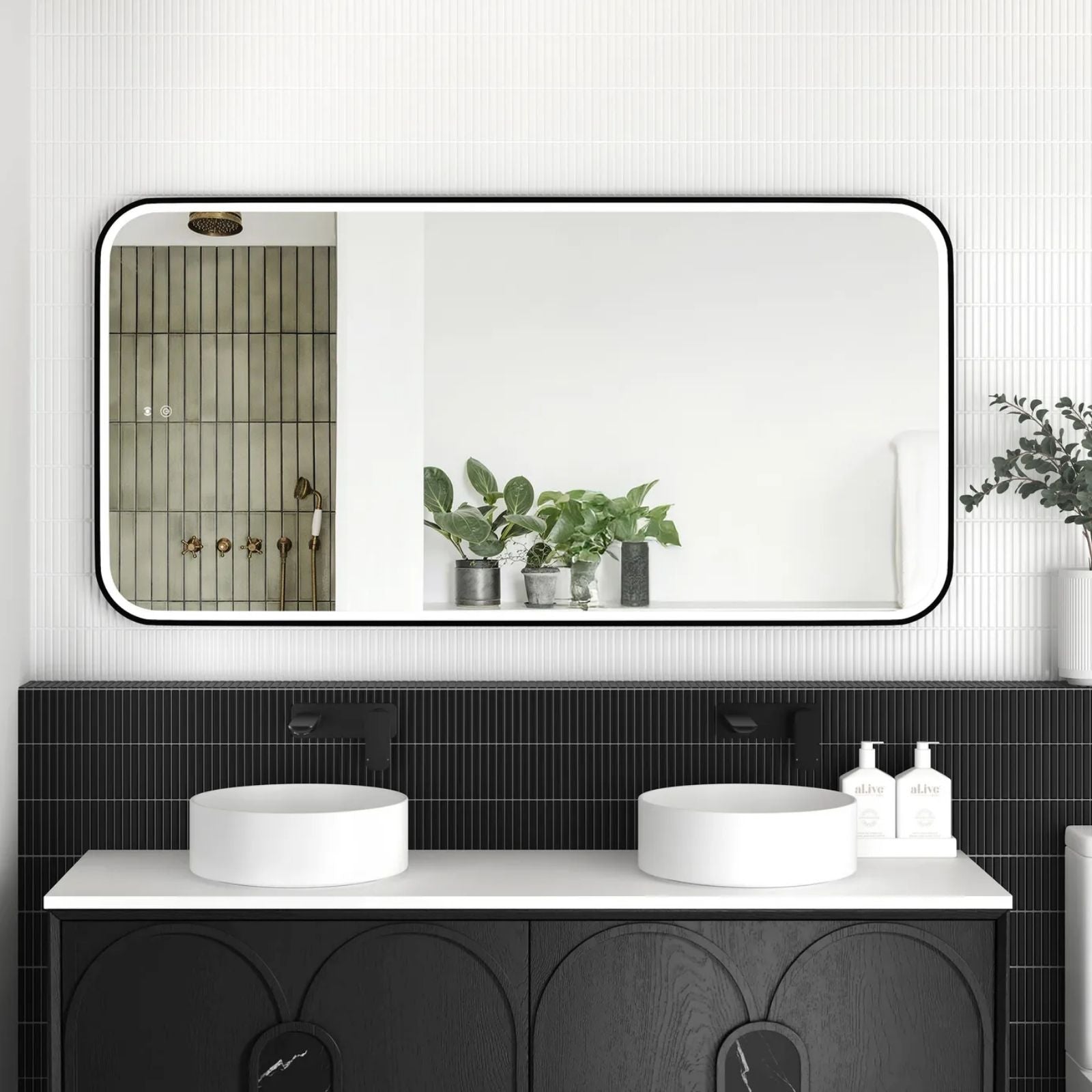 Otti LED Newport 1500mm x 750mm Metal Frame Mirror - Black LED-SQM1575B - The Blue Space