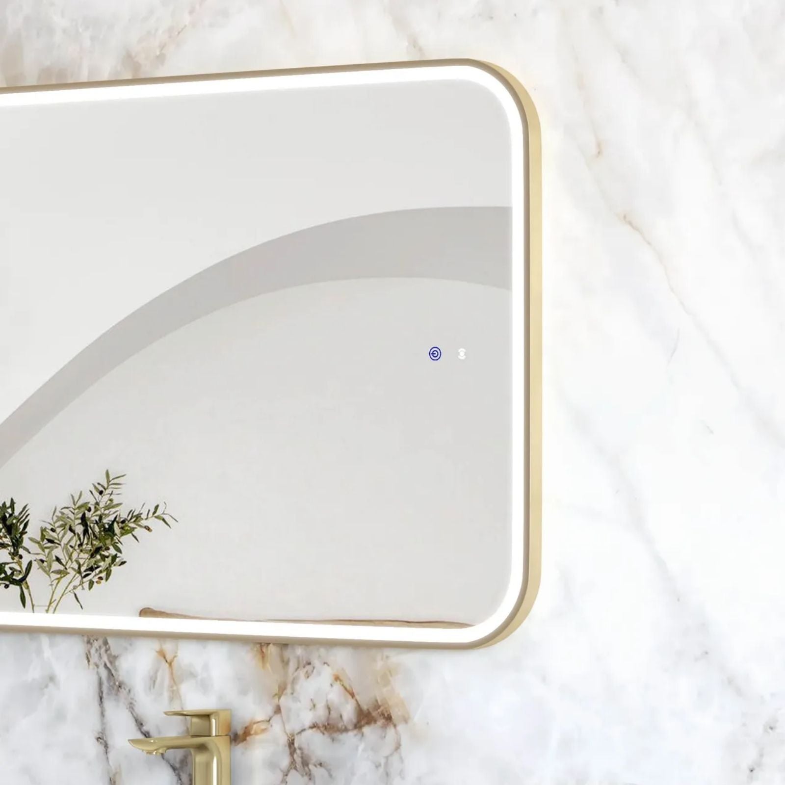 Right Side Otti LED Newport 1500mm x 750mm Metal Frame Mirror - Brushed Gold LED-SQM1575G - The Blue Space