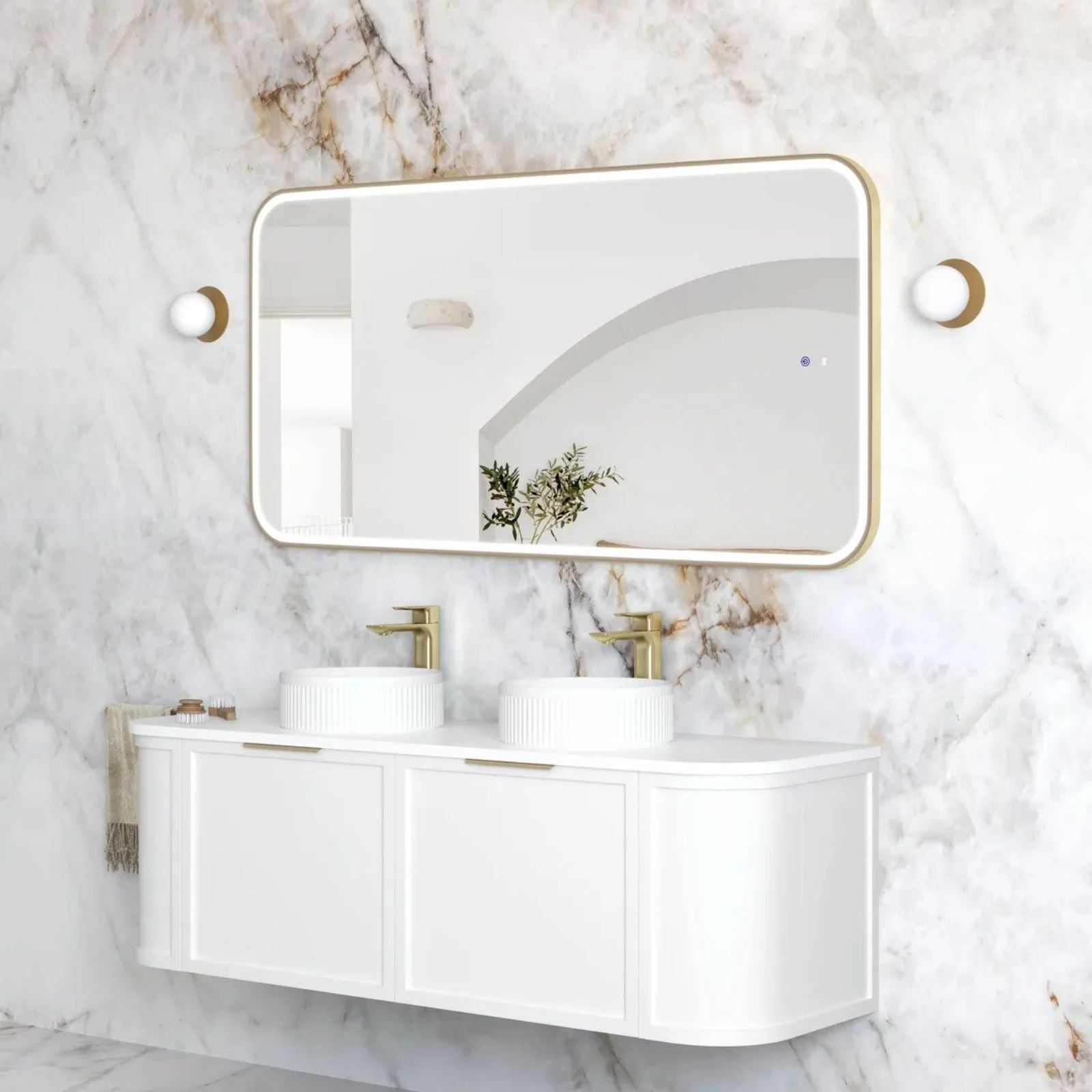 Side Otti LED Newport 1500mm x 750mm Metal Frame Mirror - Brushed Gold LED-SQM1575G - The Blue Space