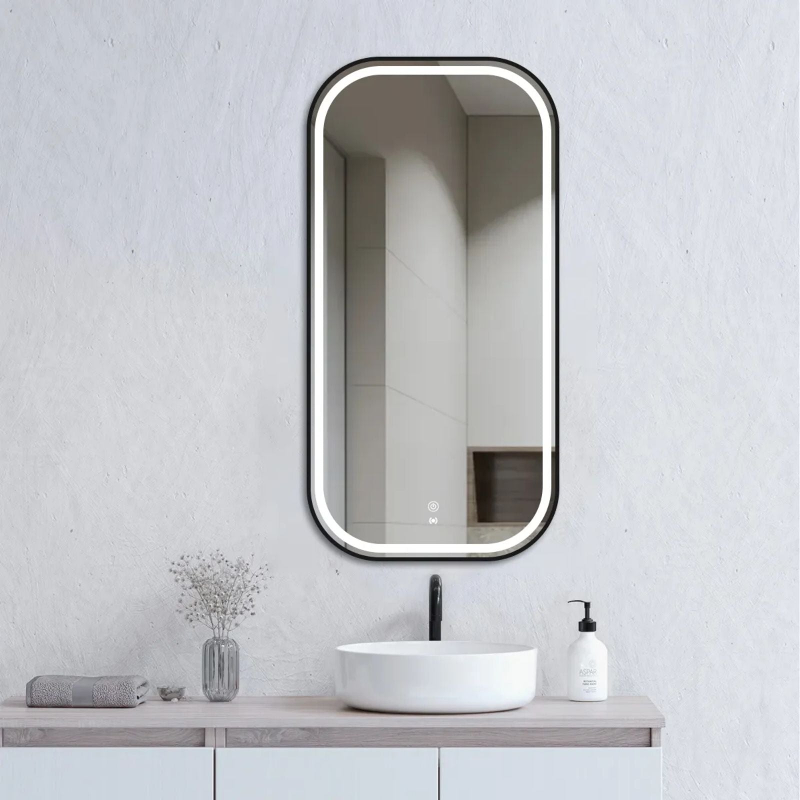 Otti LED Newport 900mm x 450mm Metal Frame Soft Square Mirror - Black LED-SQM9045B - The Blue Space