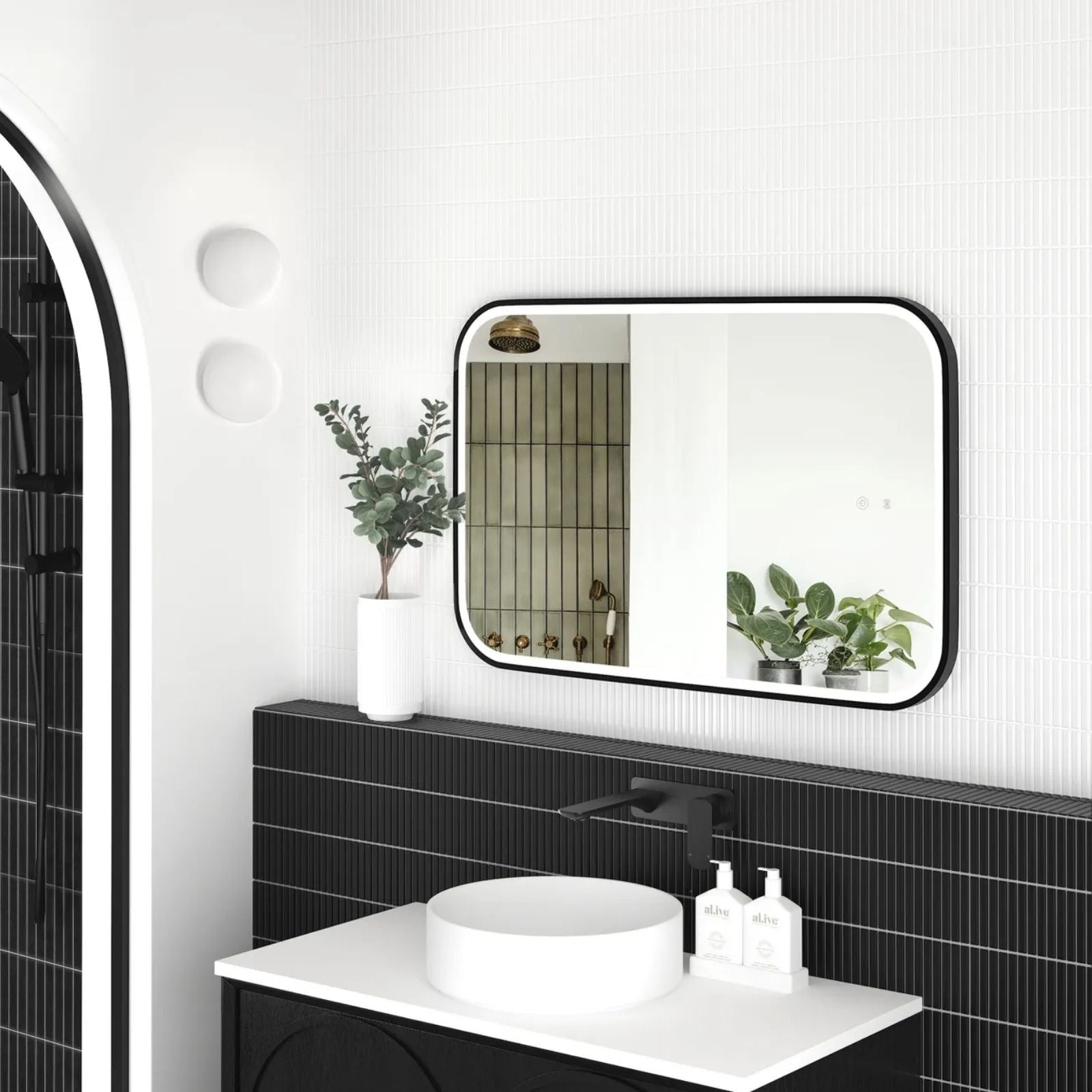Landscape Side Otti LED Newport 900mm x 600mm Metal Frame Tuffi Mirror - Black LED-SQM9060B - The Blue Space