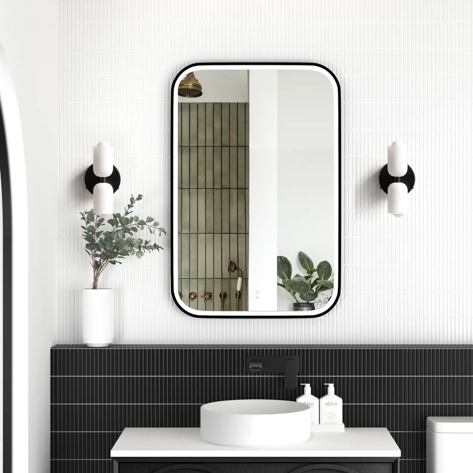 Portrait Otti LED Newport 900mm x 600mm Metal Frame Tuffi Mirror - Black LED-SQM9060B - The Blue Space