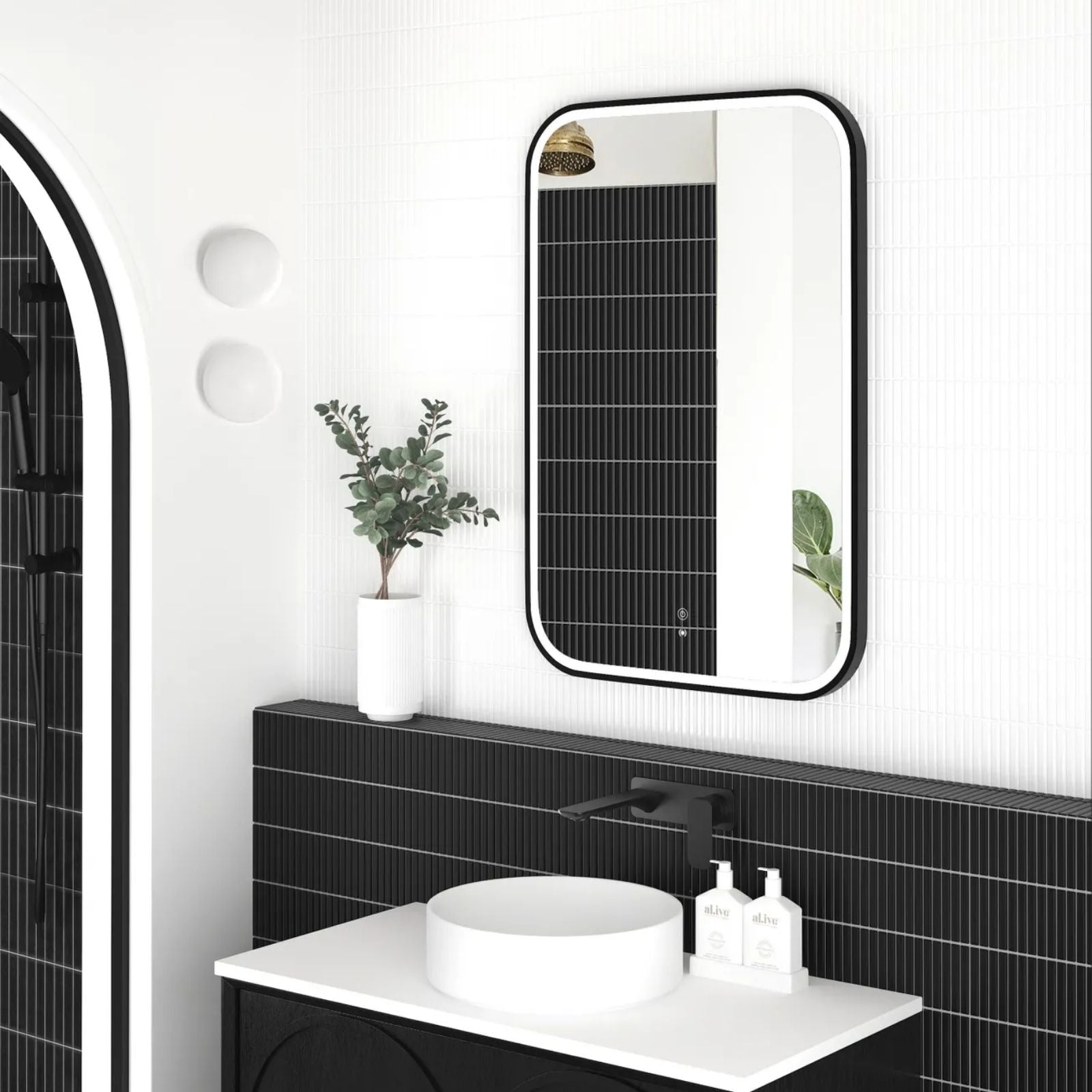 Portrait Side Otti LED Newport 900mm x 600mm Metal Frame Tuffi Mirror - Black LED-SQM9060B - The Blue Space