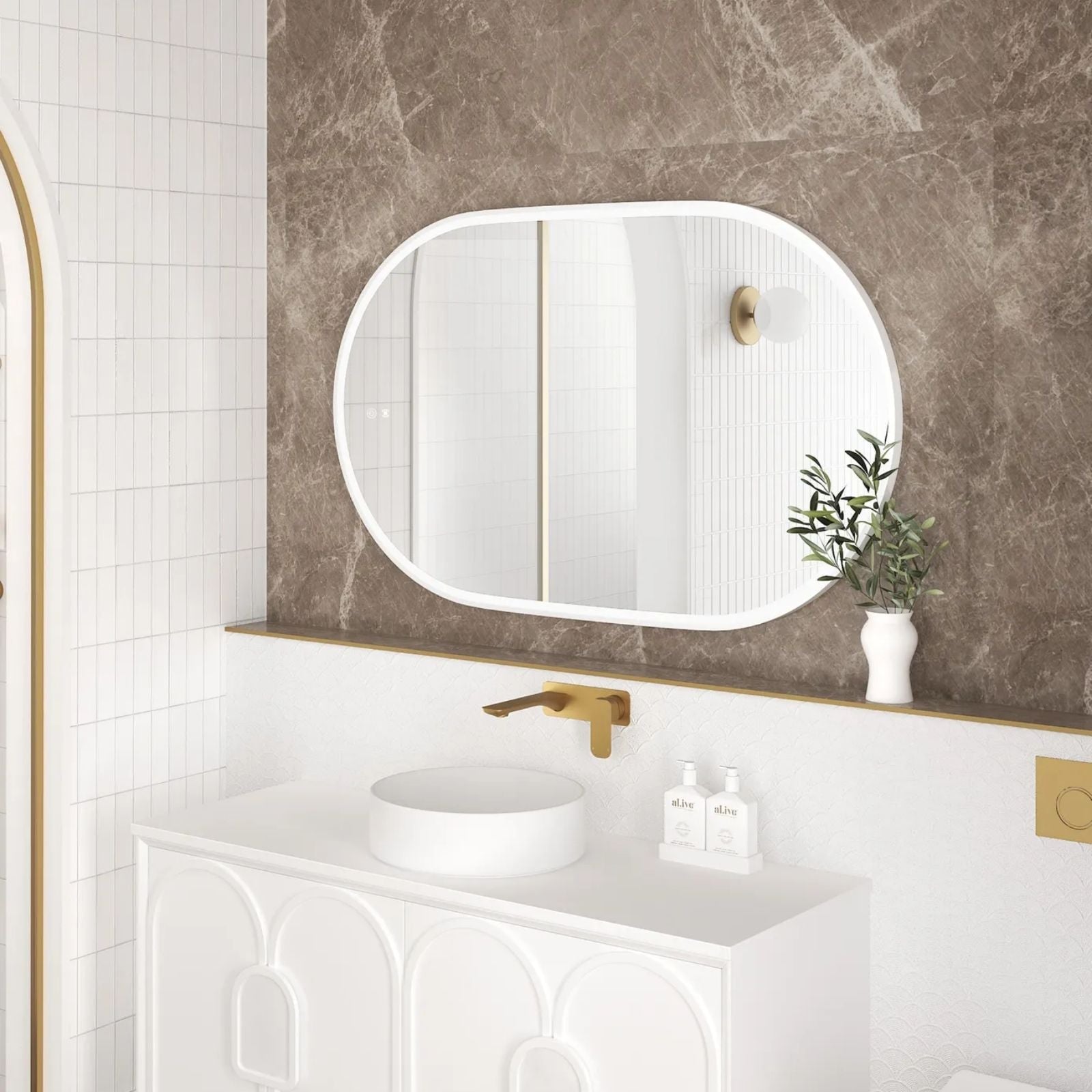 Side Otti LED Noosa 1200mm x 750mm Metal Frame Mirror - White LED-OVM1275W - The Blue Space