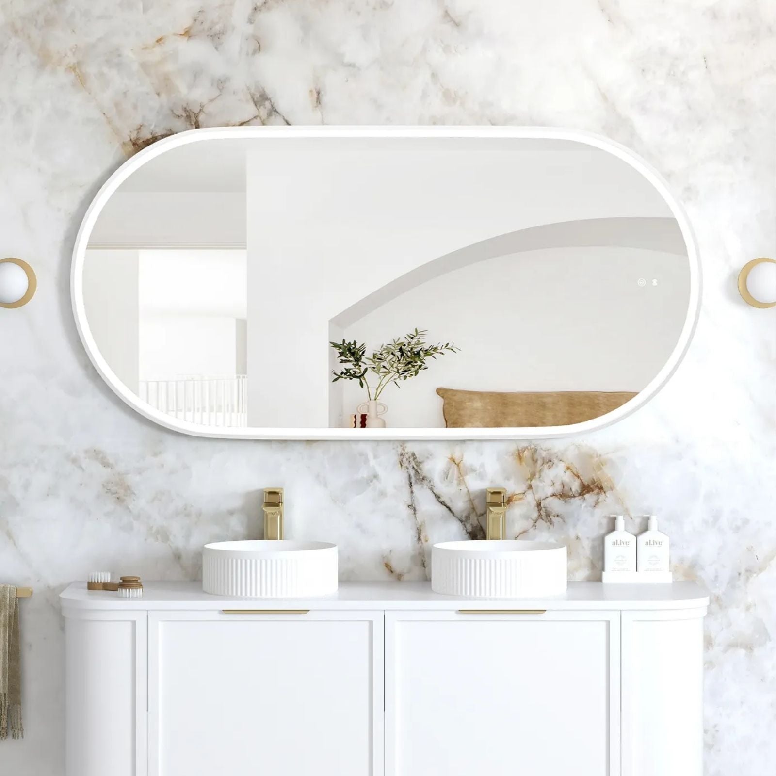 Otti LED Noosa 1500mm x 750mm Metal Frame Mirror - White LED-OVM1575W - The Blue Space