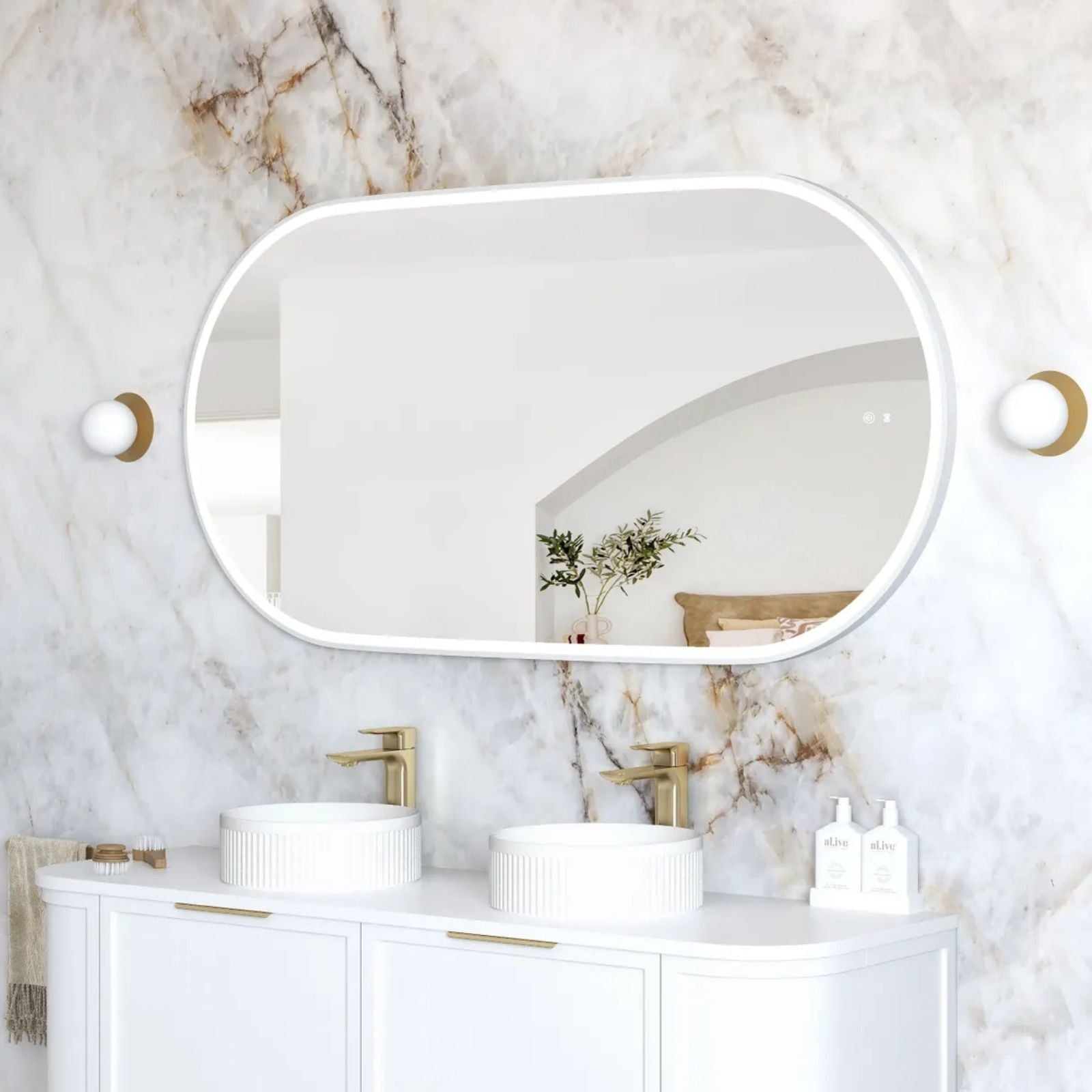 Side Otti LED Noosa 1500mm x 750mm Metal Frame Mirror - White LED-OVM1575W - The Blue Space