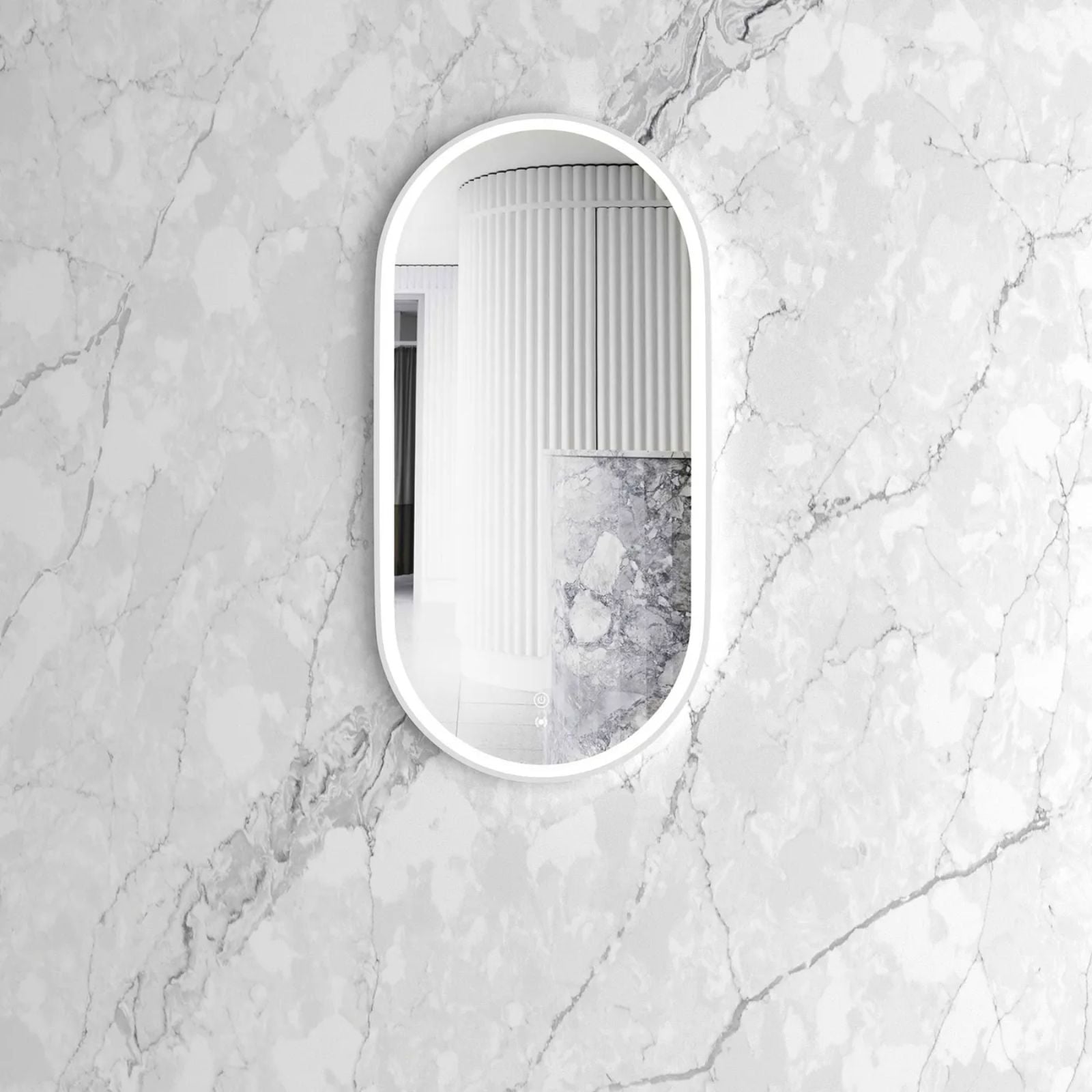 Otti LED Noosa 900mm x 450mm Metal Frame Mirror White LED-MF9045W-N | The Blue Space