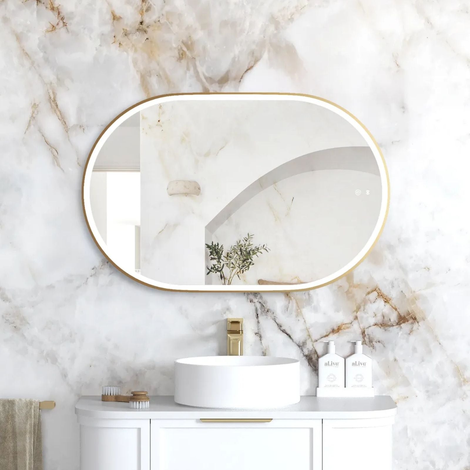 Otti LED Noosa 900mm x 600mm Metal Frame Mirror - Brushed Gold LED-OVM9060G - The Blue Space