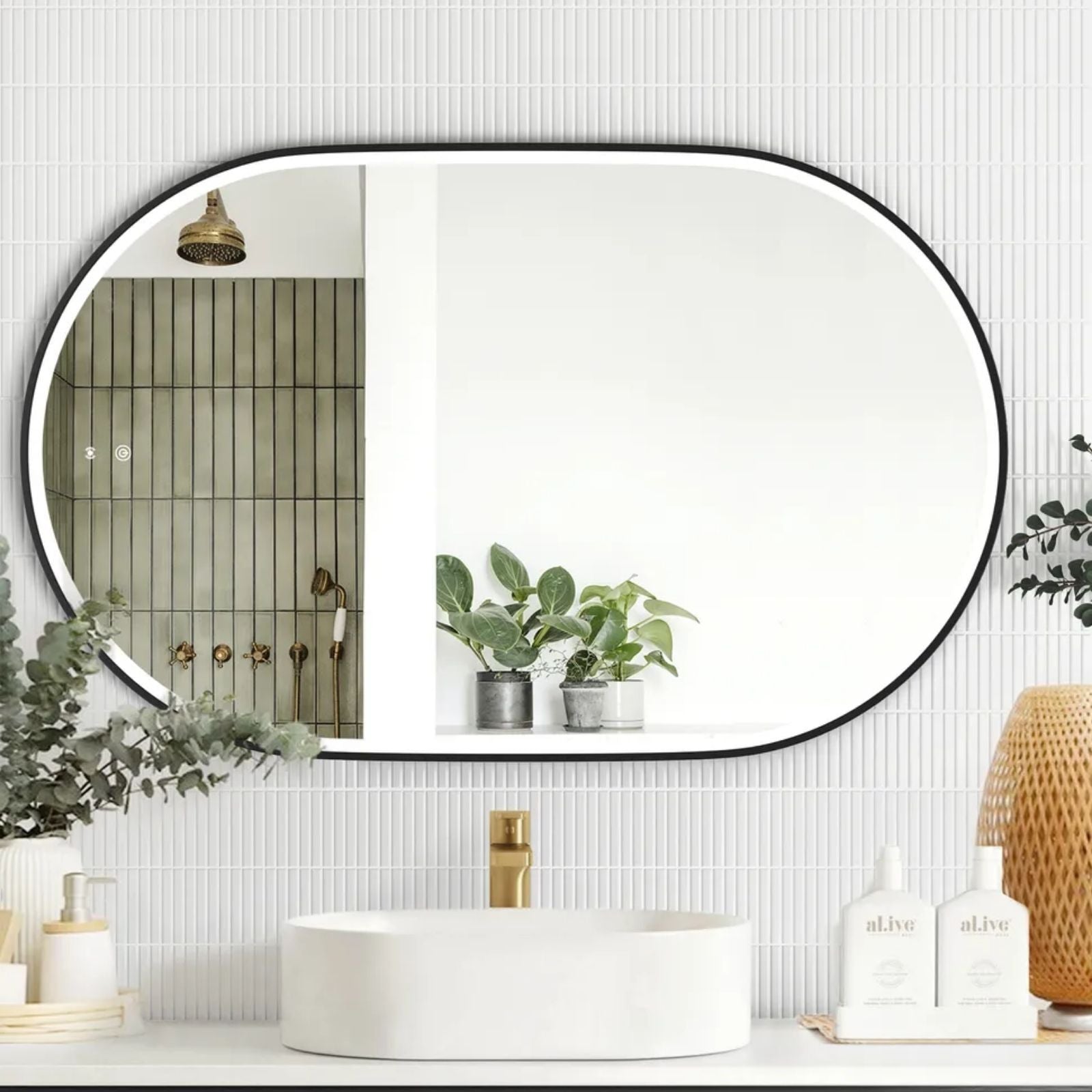 Landscape Otti LED Noosa 900mm x 600mm Metal Frame Tuffi Mirror - Black LED-OVM9060B - The Blue Space