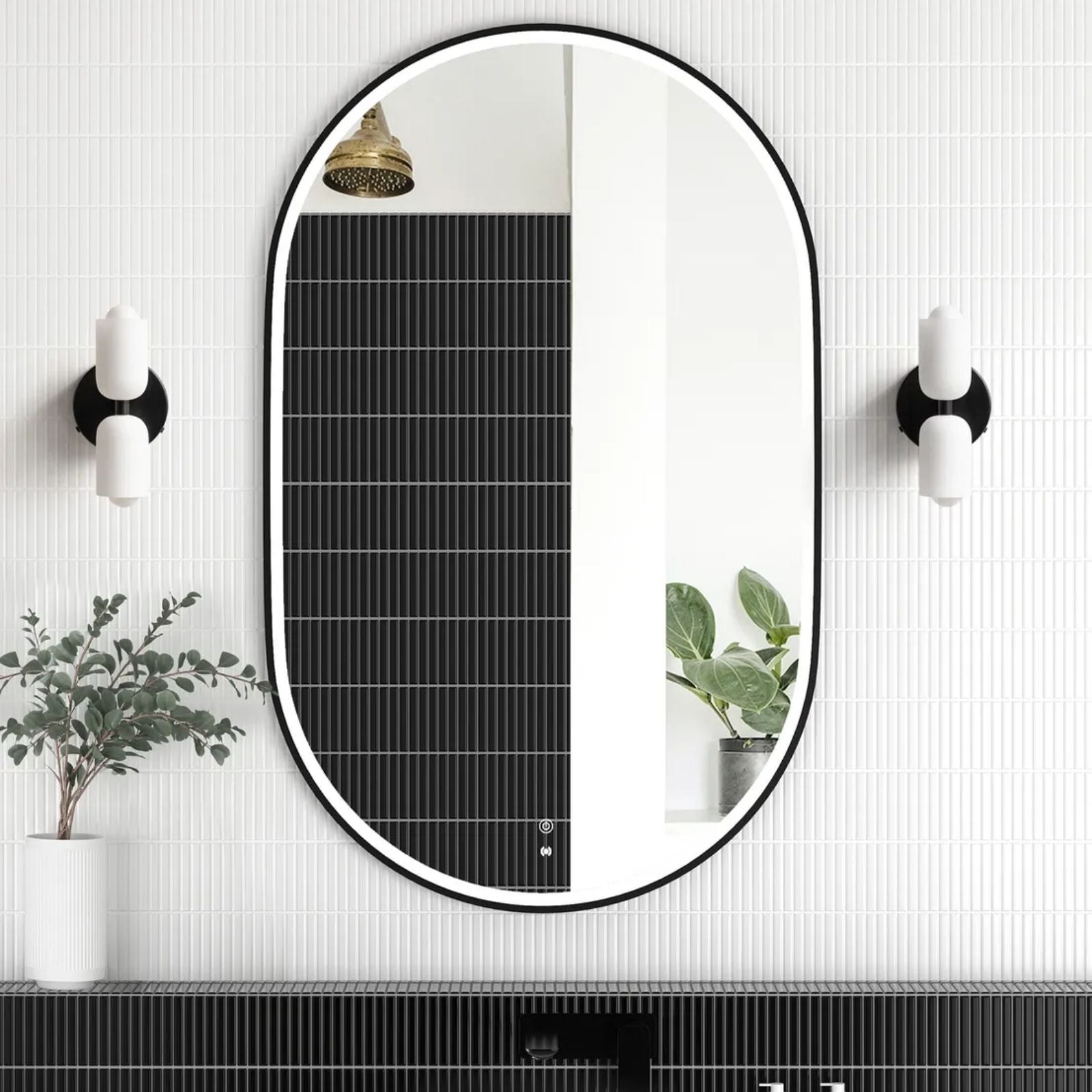 Portrait Otti LED Noosa 900mm x 600mm Metal Frame Tuffi Mirror - Black LED-OVM9060B - The Blue Space