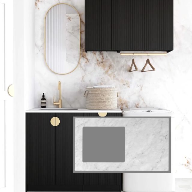 Otti Marlo 1715mm Fluted Laundry Set A - Black Natural Carrara Marble LA-1715A-MA-NCA-KIT | The Blue Space