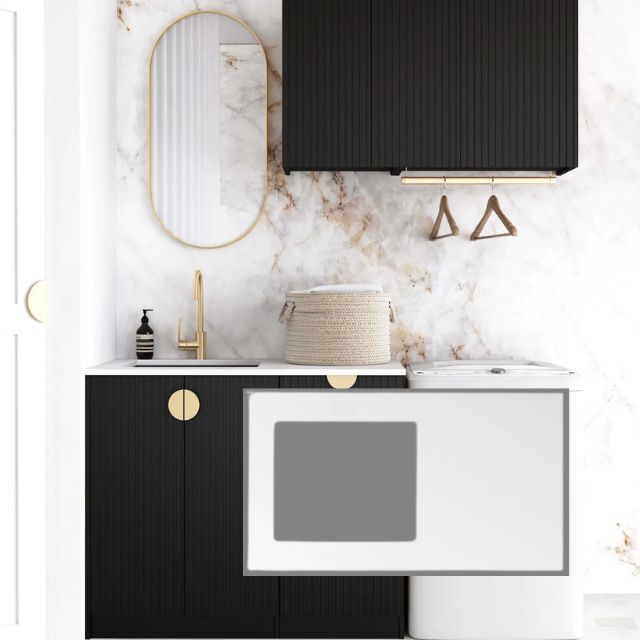 Otti Marlo 1715mm Fluted Laundry Set A - Black Pure White Solid Surface LA-1715A-MA-PW-KIT | The Blue Space