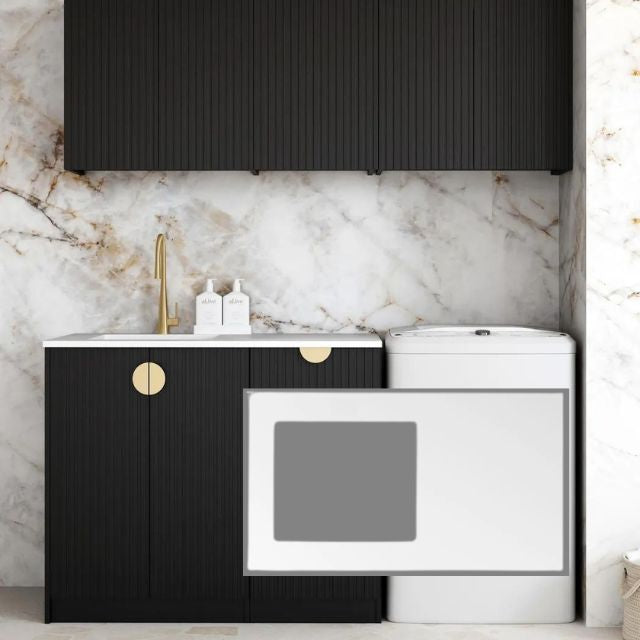 Otti Marlo 1715mm Fluted Laundry Set B - Black with Pure White Solid Surface Stone Top LA-1715B-MA-PW-KIT | The Blue Space