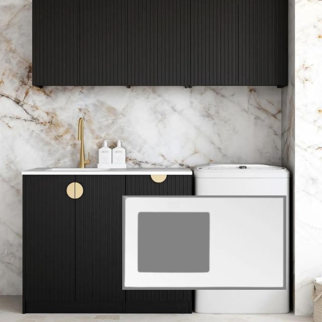 Otti Marlo 1715mm Fluted Laundry Set B - Black with Pure White Solid Surface Stone Top LA-1715B-MA-PW-KIT | The Blue Space