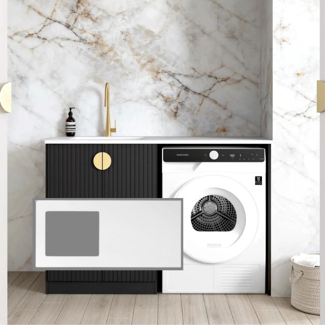Otti Marlo Black 1300mm Laundry Cabinet Set with Matte White Solid Surface Stone Top LA-1300-MA-MW-KIT | The Blue Space