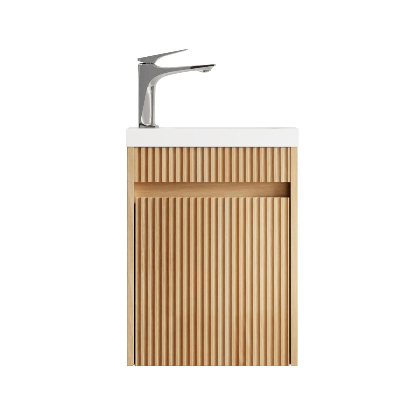Front Otti Mini Ensuite Fluted Vanity - 400mm Woodland Oak SPW400L - The Blue Space