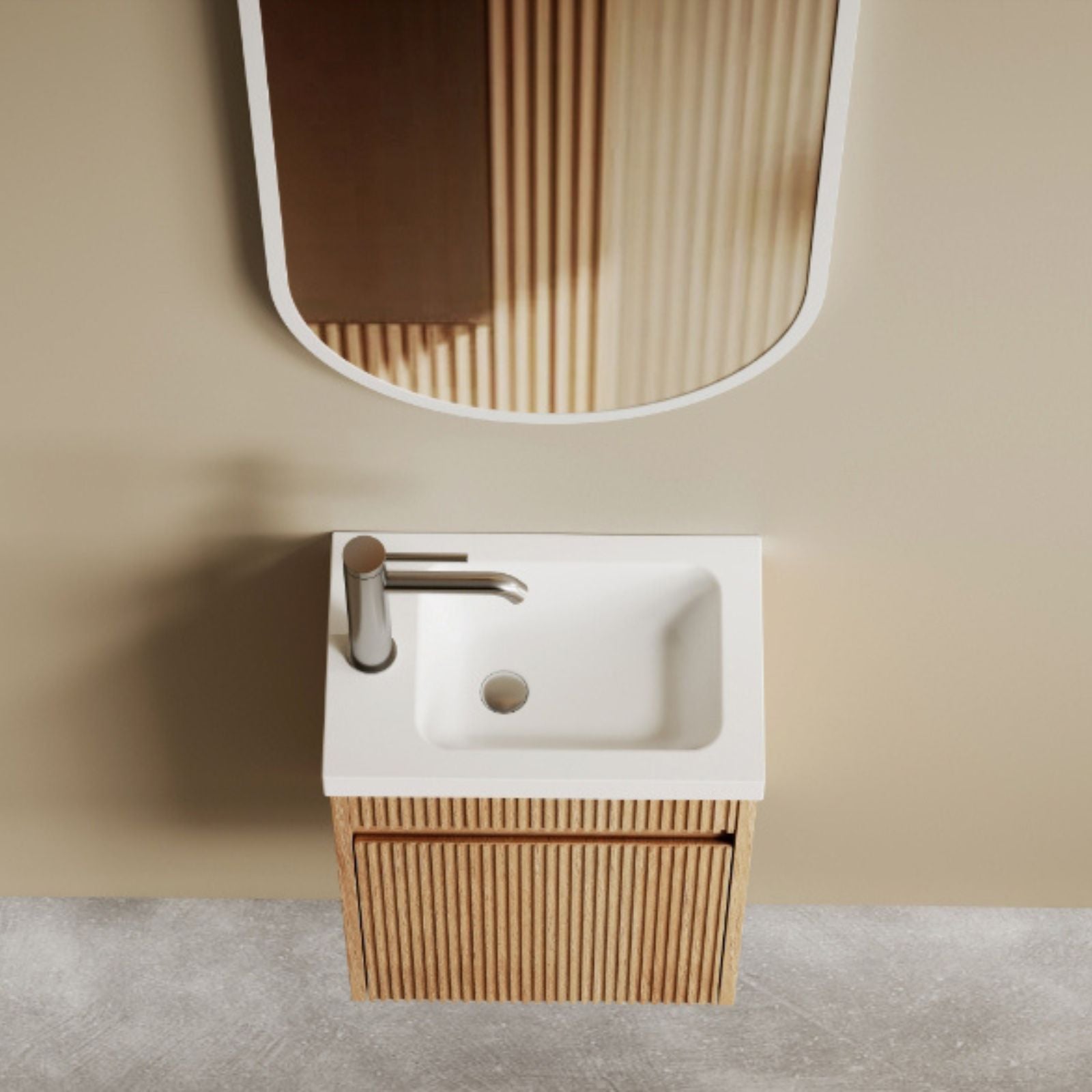 Lifestyle Otti Mini Ensuite Fluted Vanity - 400mm Woodland Oak SPW400L - The Blue Space