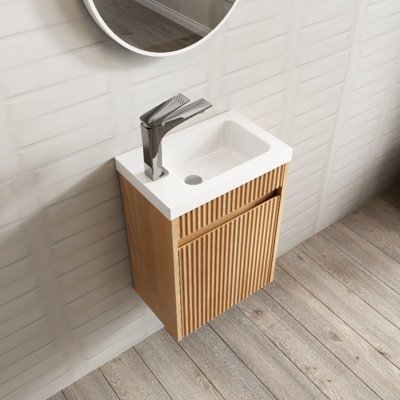 Lifestyle Otti Mini Ensuite Fluted Vanity - 400mm Woodland Oak SPW400L - The Blue Space