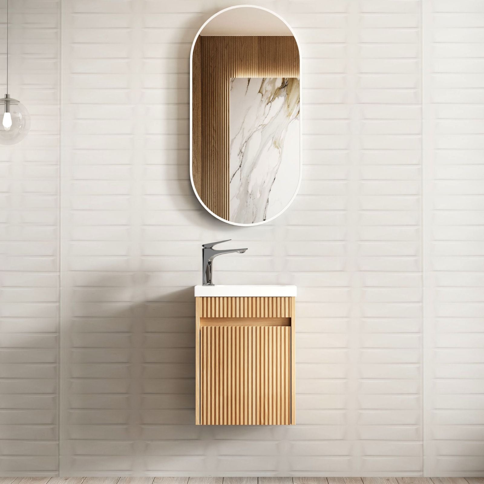 Lifestyle Otti Mini Ensuite Fluted Vanity - 400mm Woodland Oak SPW400L - The Blue Space