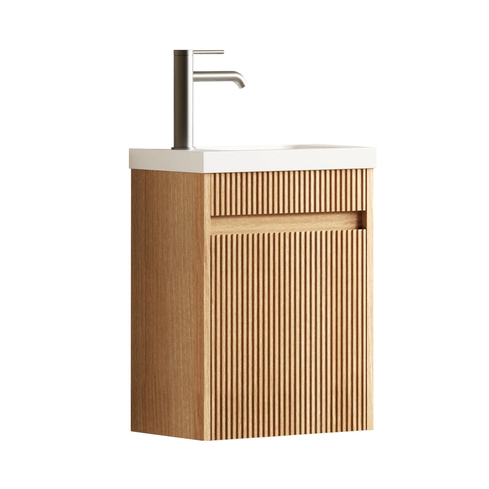 Angle Otti Mini Ensuite Fluted Vanity - 400mm Woodland Oak SPW400L - The Blue Space