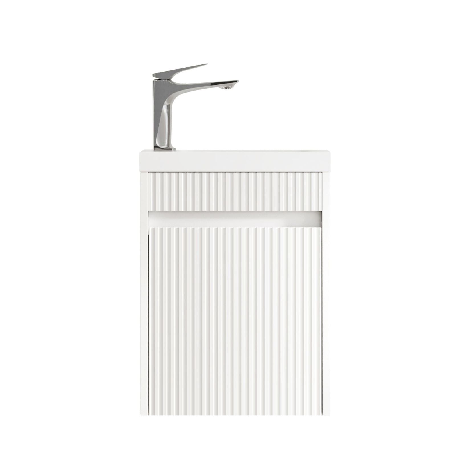 Front Otti Mini Ensuite Wall Hung Vanity 400mm Matte White Fluted Vanity with Basin SP400MW - The Blue Space