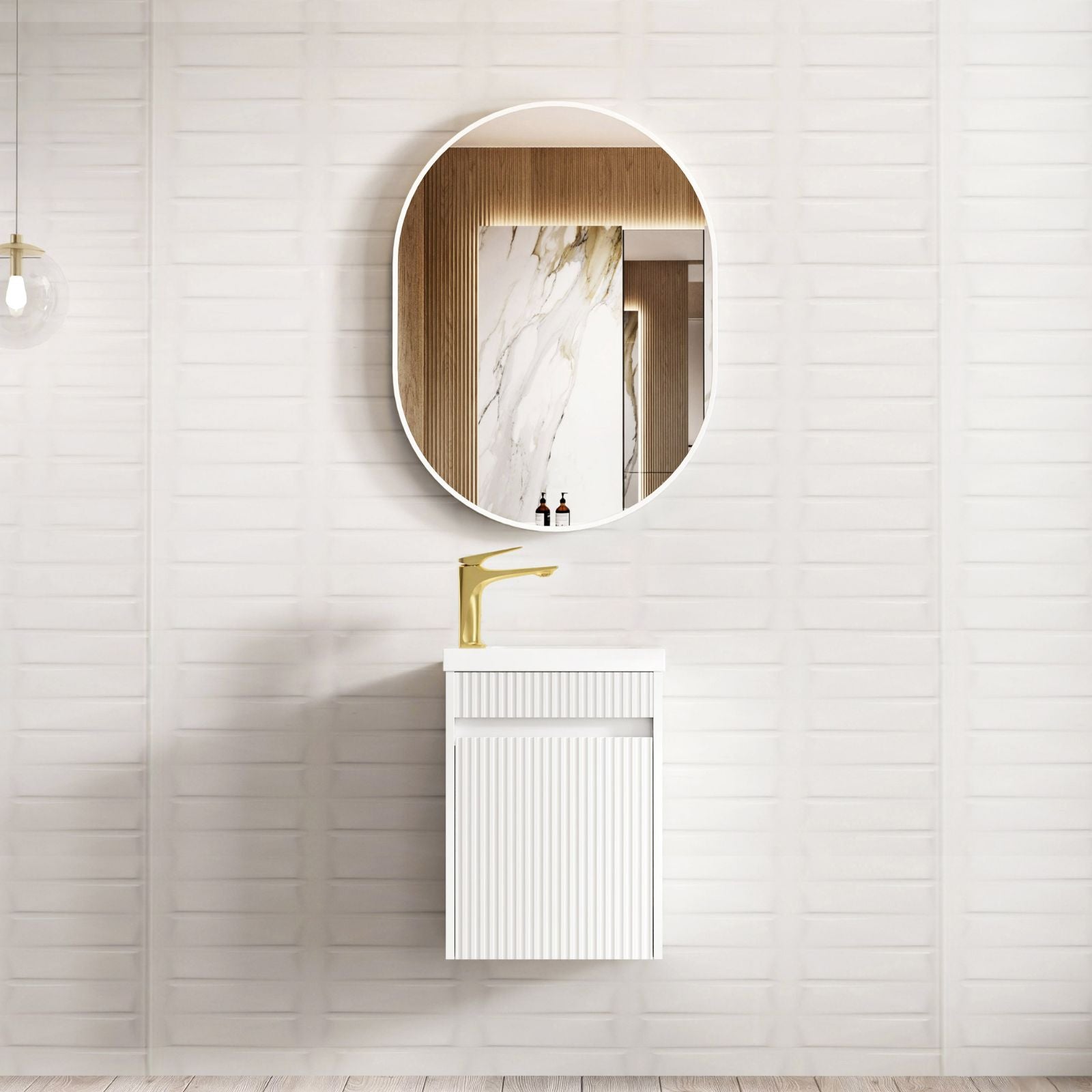Lifestyle Otti Mini Ensuite Wall Hung Vanity 400mm Matte White Fluted Vanity with Basin SP400MW - The Blue Space
