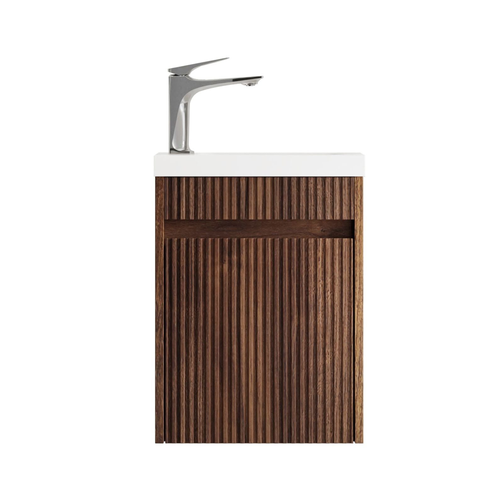 Front Otti Mini Ensuite Wall Hung Vanity 400mm Sable Walnut Fluted Vanity with Basin SP400SW - The Blue Space