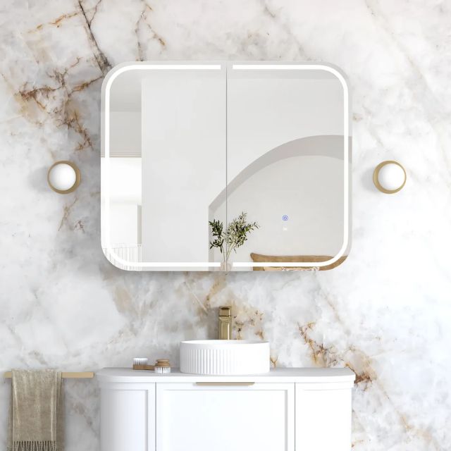 Otti Newport 900 LED Shaving Cabinet White Matte LED-SSQ9075-VP | The Blue Space