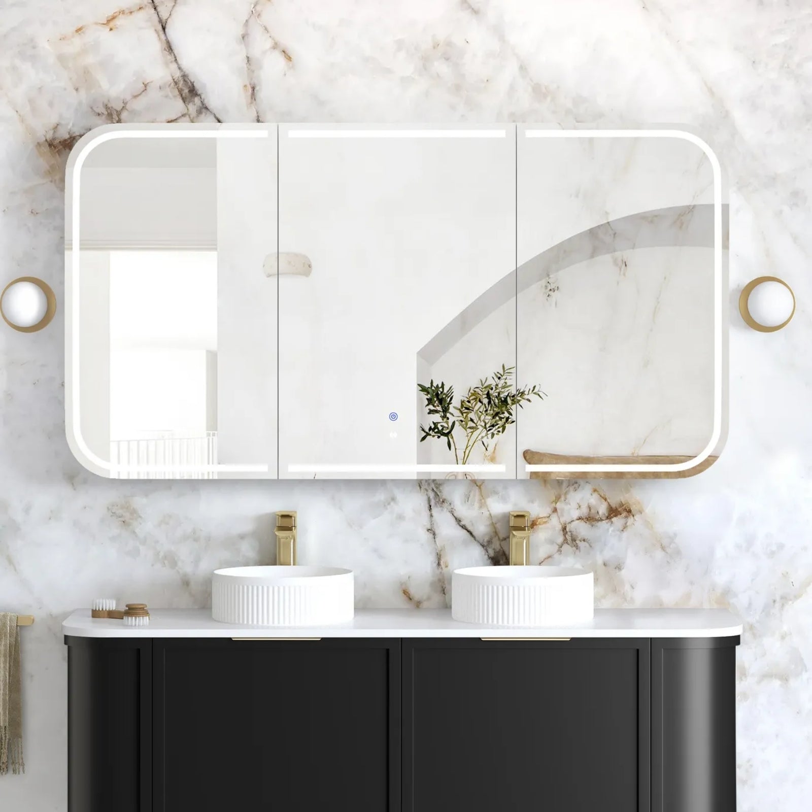 Otti Newport LED Shaving Cabinet Premium Edition - Black LED-SSQ1575B-VP - The Blue Space