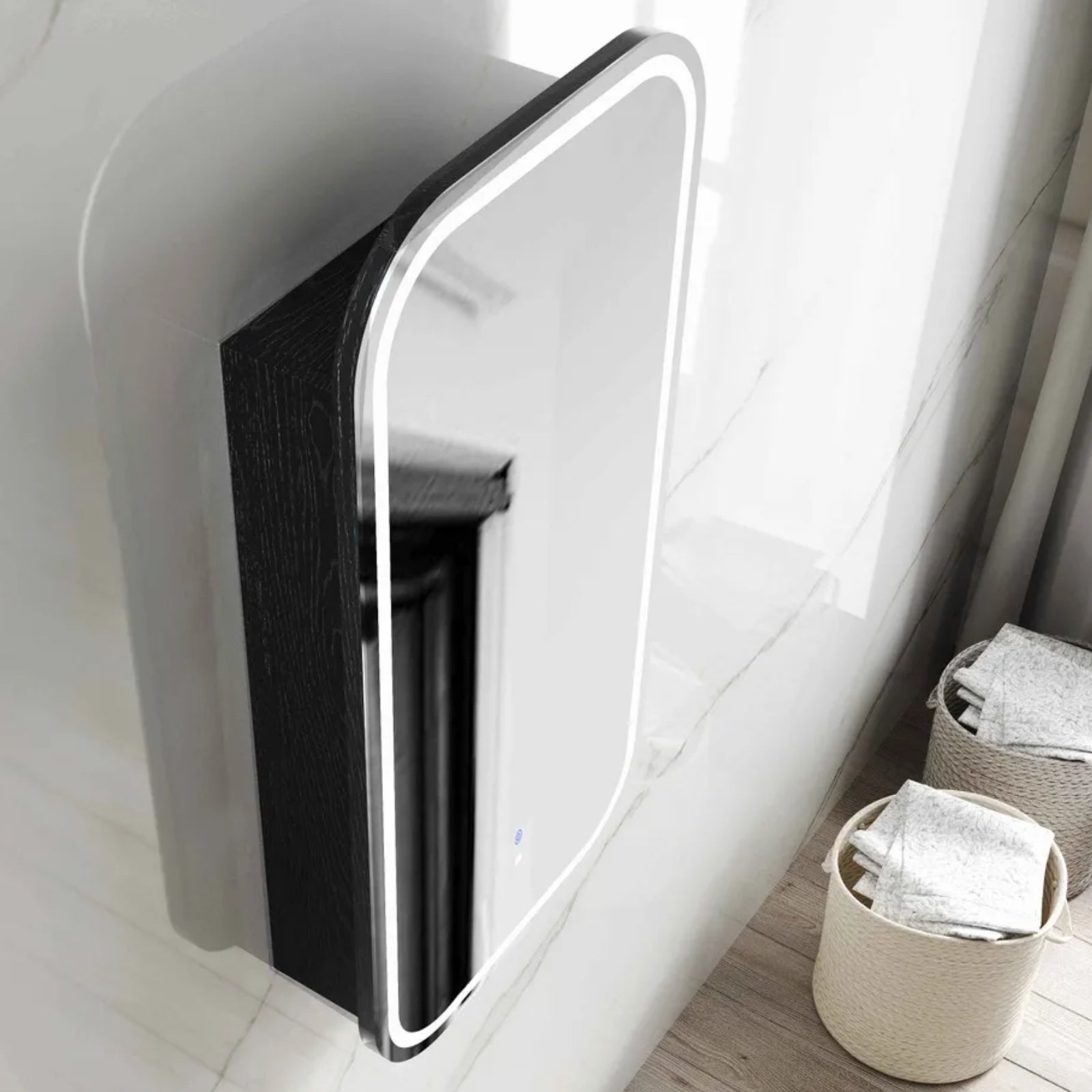 Corner Otti Newport LED Shaving Cabinet Premium Edition - Black LED-SSQ9045B-VP - The Blue Space