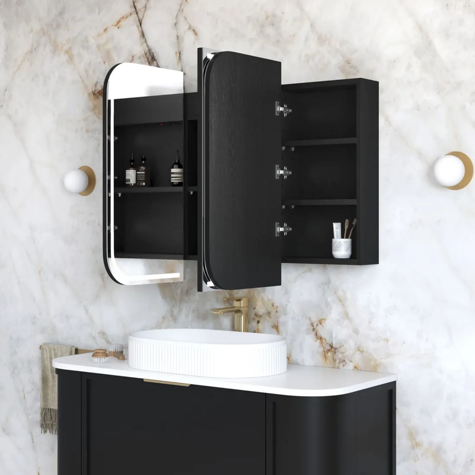 Side Otti Newport LED Shaving Cabinet Premium Edition - Black LED-SSQ1275B-VP - The Blue Space