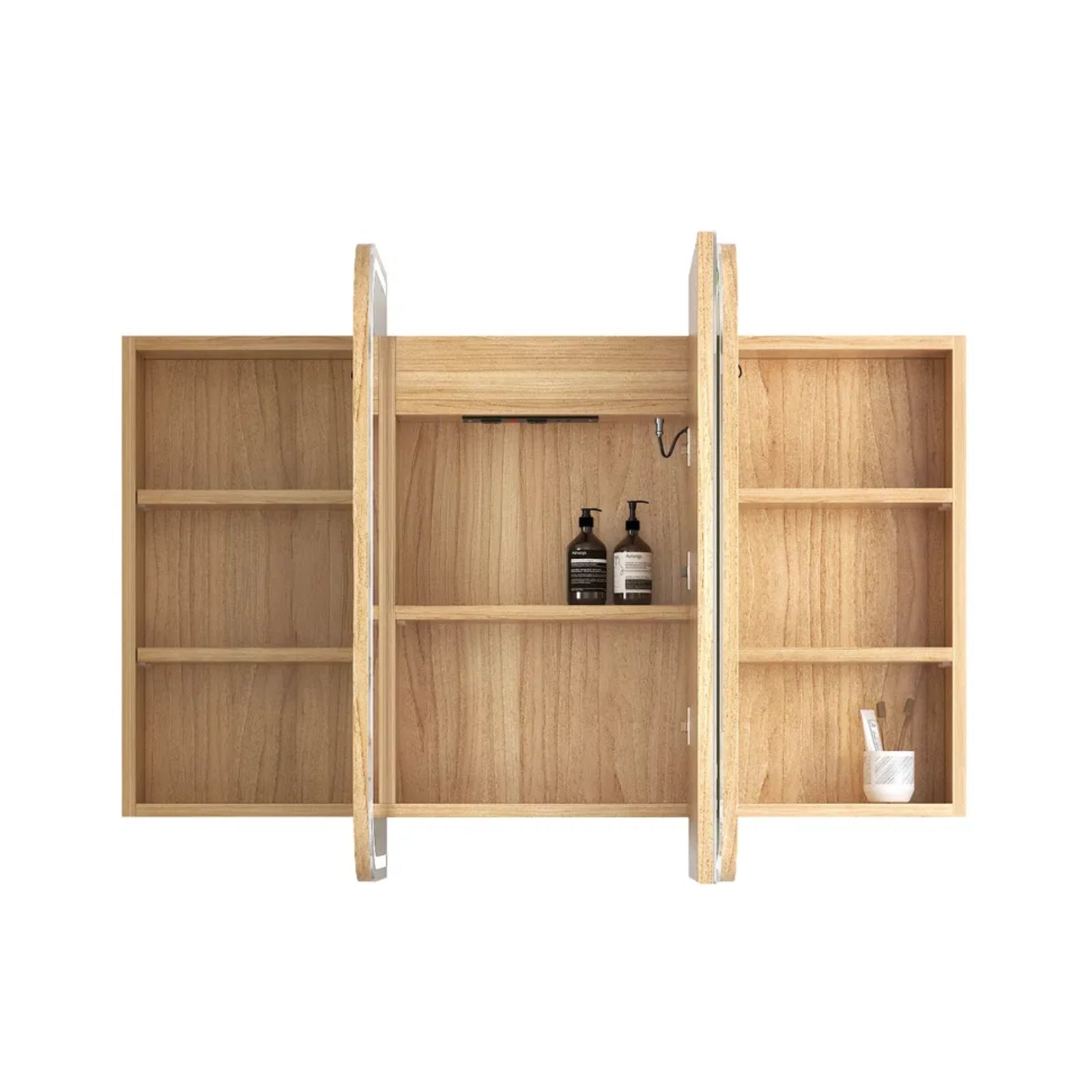 Otti Newport LED Shaving Cabinet Premium Edition - Natural Oak 1200mm x 750mm Open Door LED-SSQ1275N-VP | The Blue Space