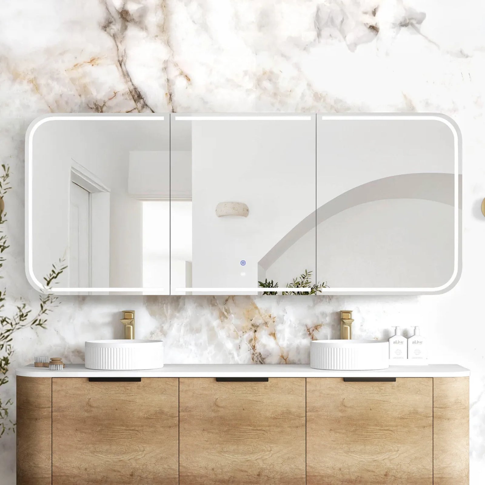 Otti Newport LED Shaving Cabinet Premium Edition - Natural Oak 1800mm x 750mm LED-SSQ1875N-VP | The Blue Space
