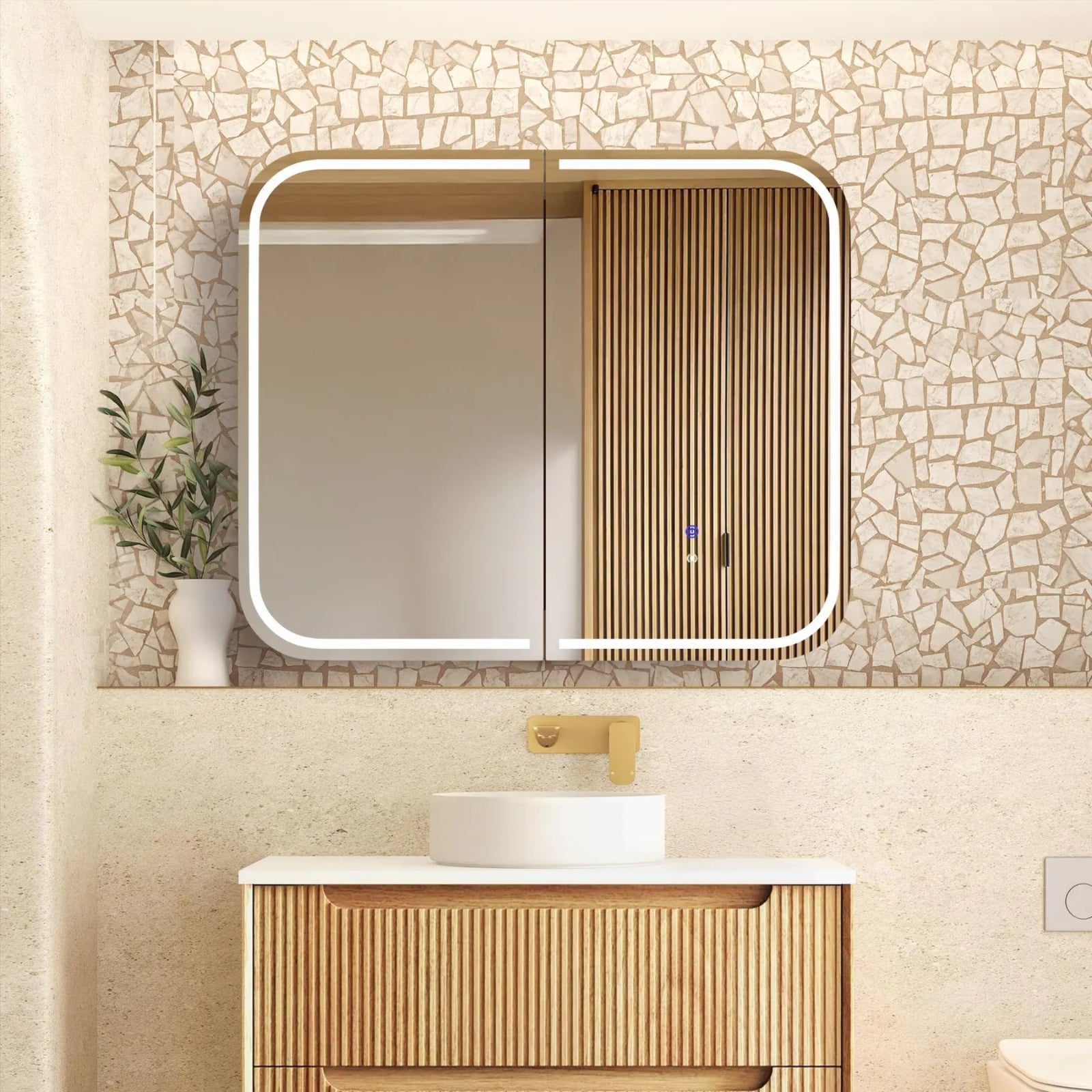 Otti Newport LED Shaving Cabinet Premium Edition - Natural Oak 900mm x 750mm LED-SSQ9075N-VP | The Blue Space