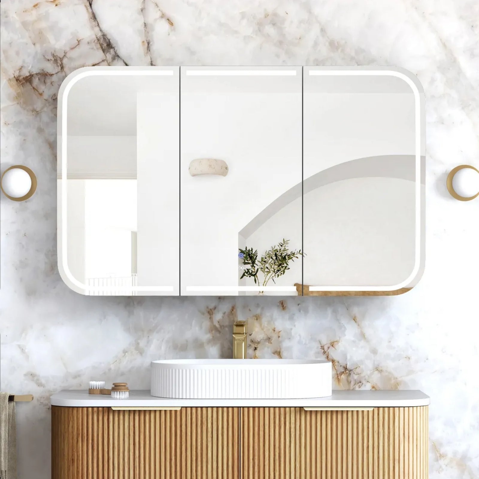 Otti Newport LED Shaving Cabinet Premium Edition - Woodland Oak LED-SSQ1275WL-VP - The Blue Space