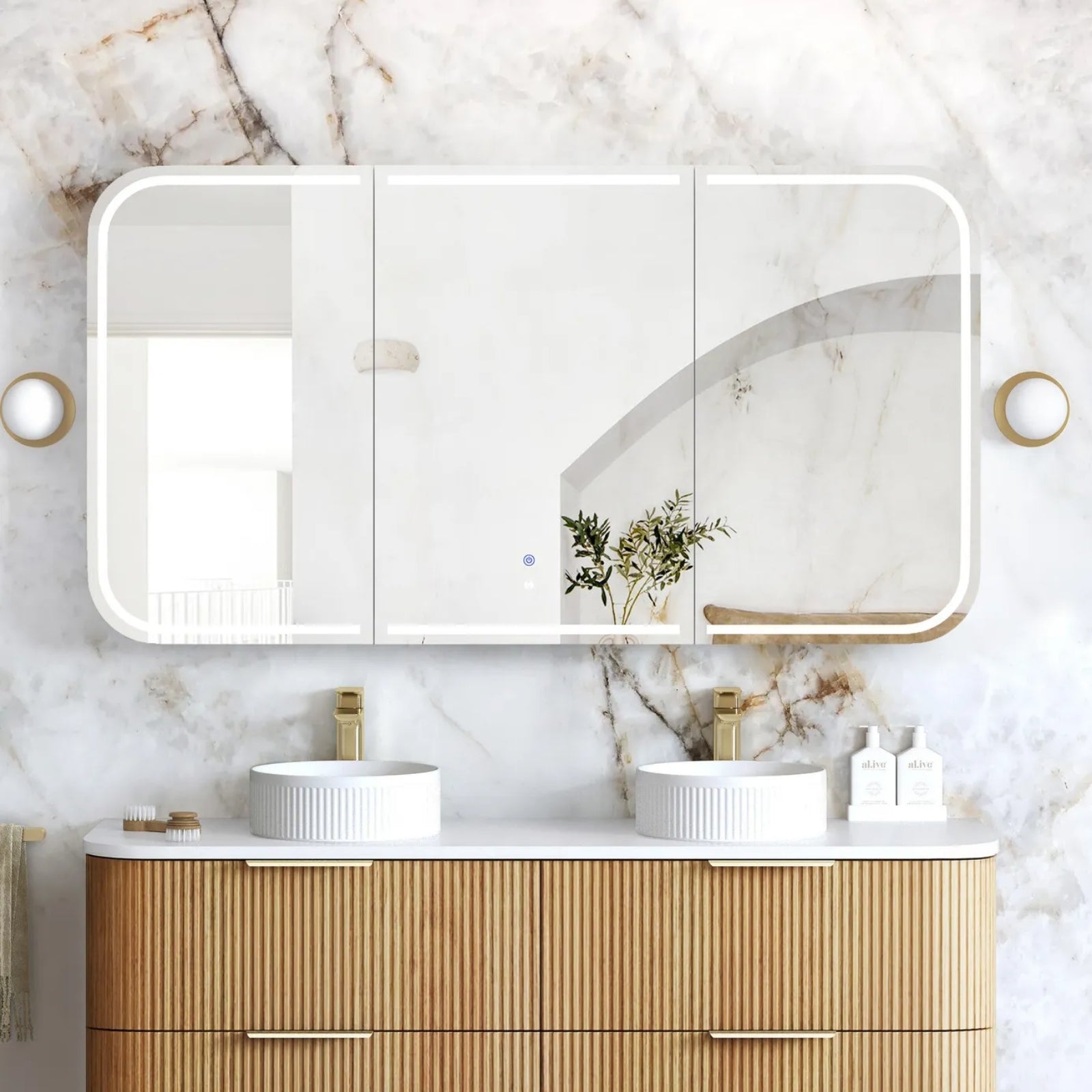 Otti Newport LED Shaving Cabinet Premium Edition - Woodland Oak LED-SSQ1575WL-VP - The Blue Space