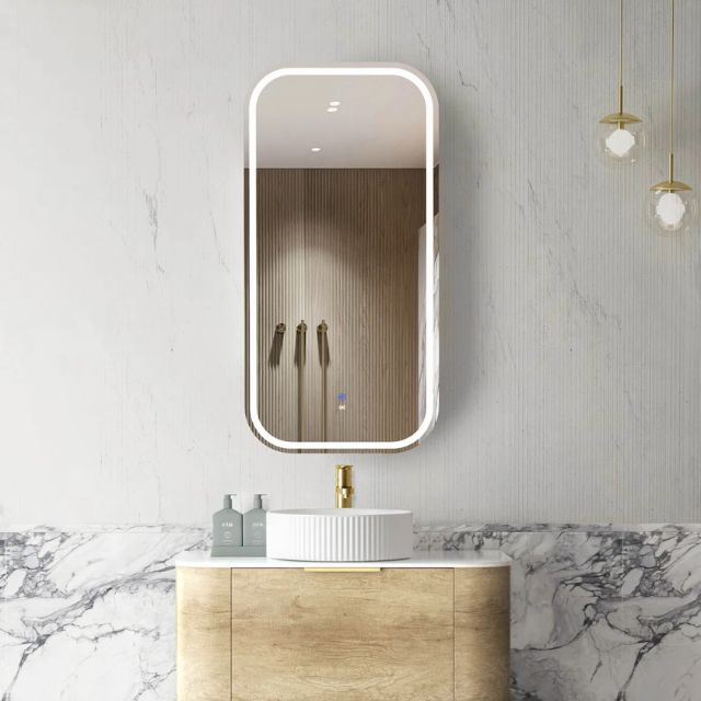 Otti Newport Soft Square LED Shaving Cabinet Natural Oak LED-SSQ9045N-VP | The Blue Space