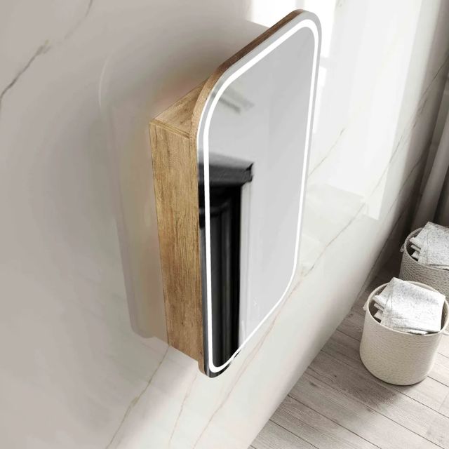 Otti Newport Soft Square LED Shaving Cabinet Natural Oak Top View LED-SSQ9045N-VP | The Blue Space