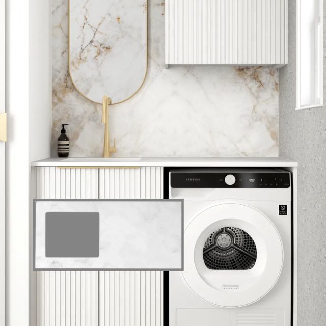 Otti Noosa 1305mm Laundry Set A - White with Cloudy Carrara Top LA-1305A-NSW-CA-KIT | The Blue Space