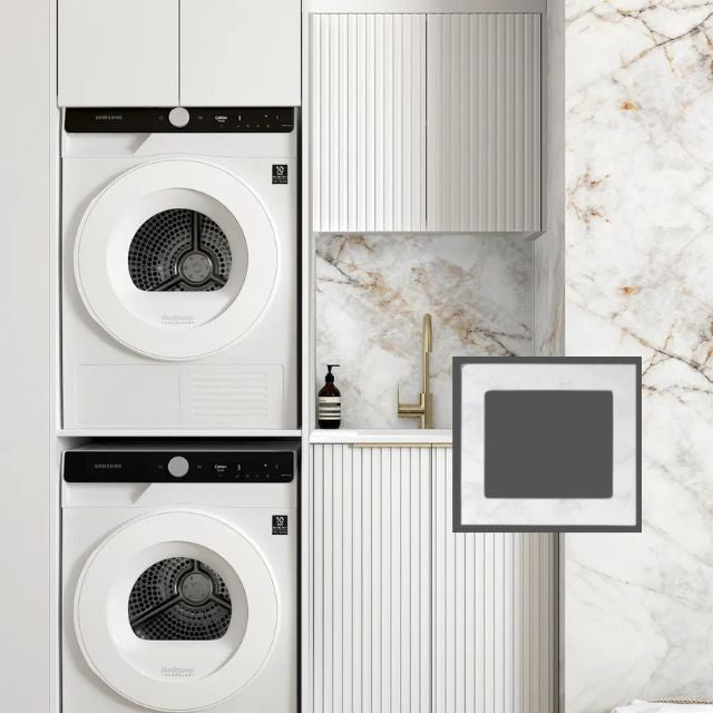 Otti Noosa 1305mm Laundry Set C - White Cloudy Carrara Solid Surface LA-1305C-NSW-CA-KIT | The Blue Space