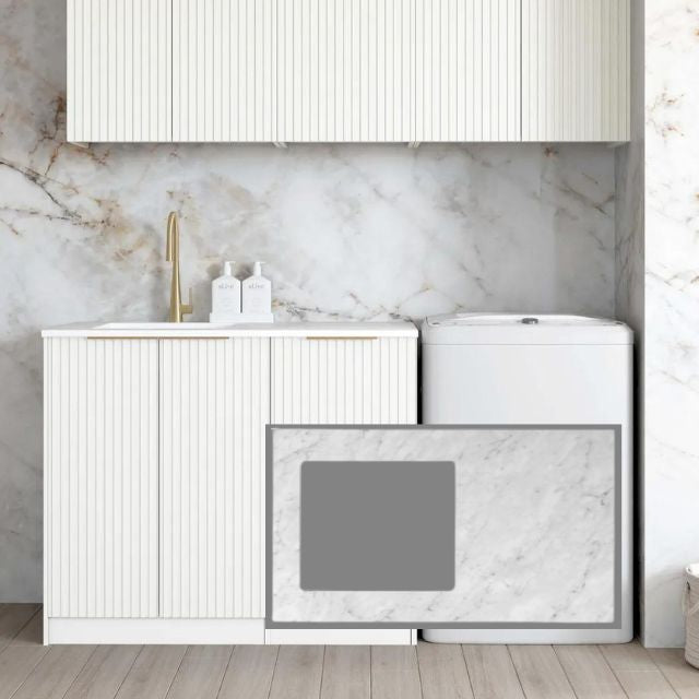 Otti Noosa 1715mm Laundry Set B - White with Natural Carrara Marble stone top LA-1715B-NSW-NCA-KIT | The Blue Space