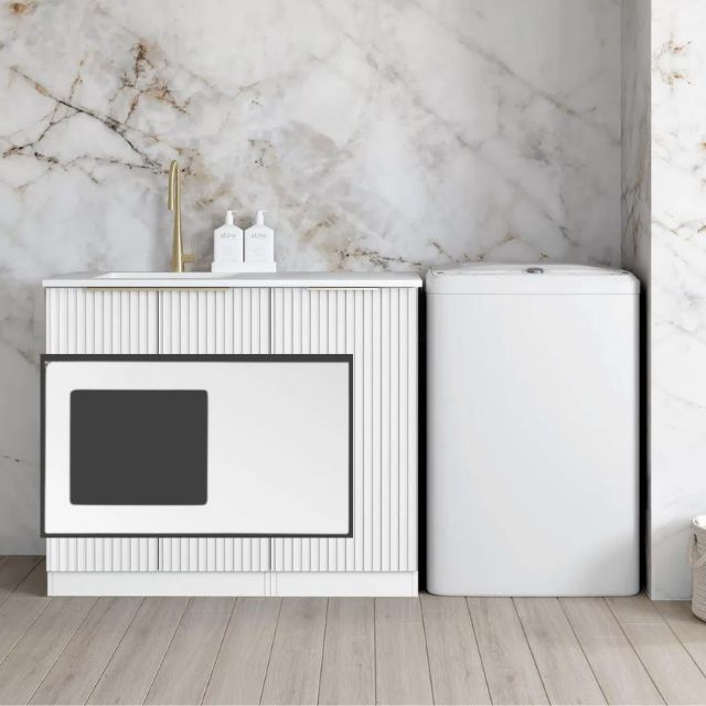 Otti Noosa Fluted White 1060mm Laundry Cabinet Set Matte White Solid Surface LA-1060-NSW-MW-KIT | The Blue Space