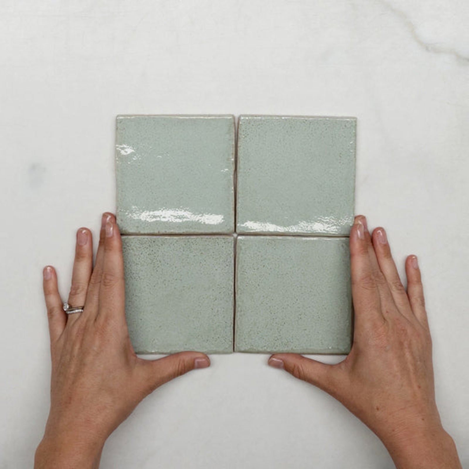 With Hand Pale Green Dianna Zellige Tile 100 x 100 x 9mm Spanish Ceramic - The Blue Space