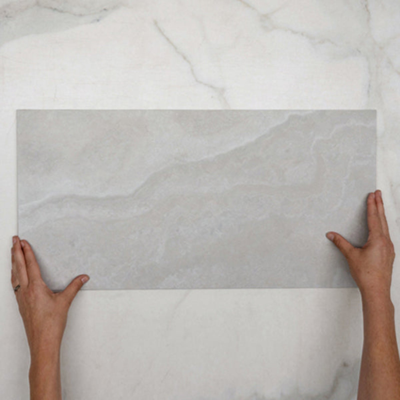 Single With Hand Pearl Ivy Vein Cut Travertine Look Tile Tech Grip 300 x 600 x 10mm Porcelain | The Blue Space