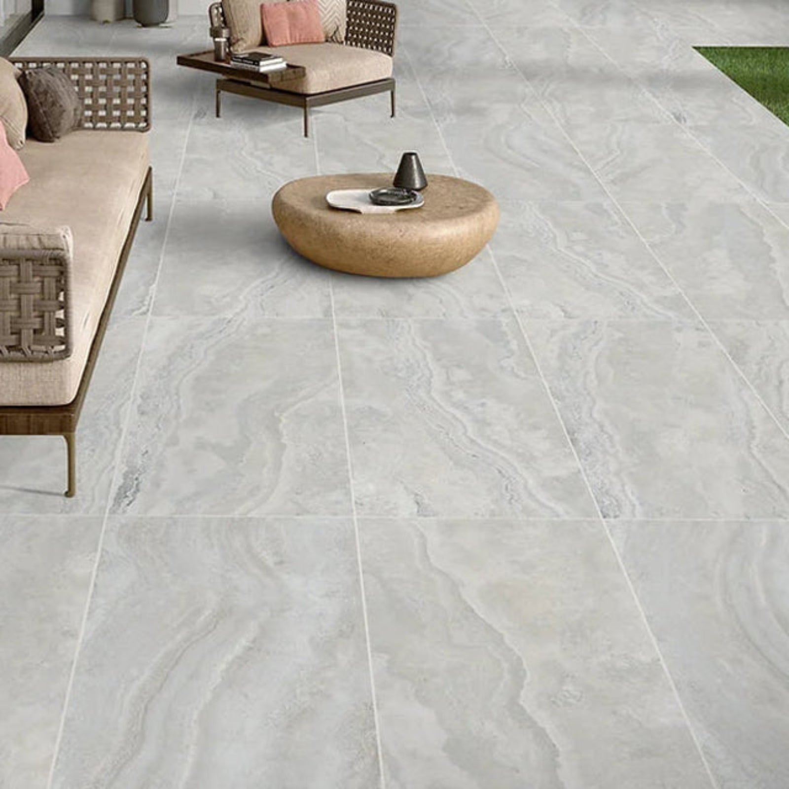 Pearl Ivy Vein Cut Travertine Look Tile Tech Grip 300 x 600 x 10mm Porcelain | The Blue Space