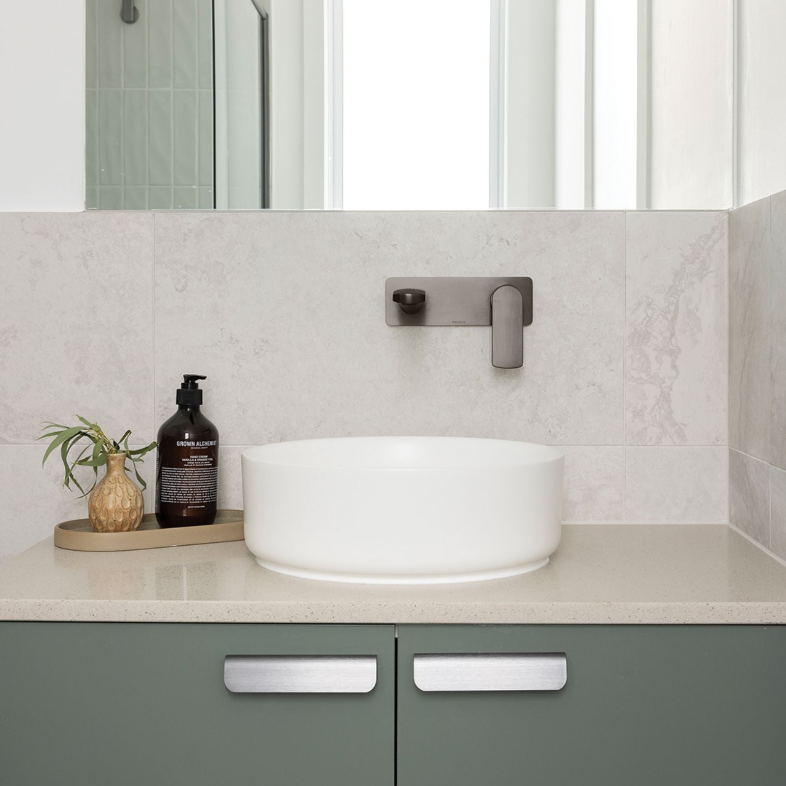 Lifestyle 1 Phoenix Mekko SwitchMix Wall Basin / Bath Mixer Set 200mm (Complete Kit) - brushed carbon 115-2810-31-1 - The Blue Space