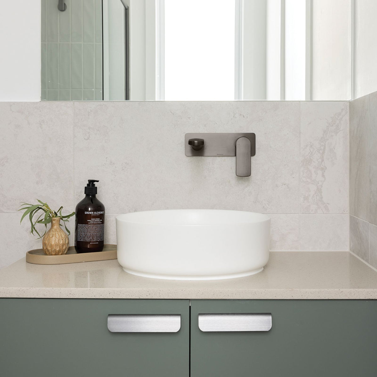 Lifestyle 1 Phoenix Mekko SwitchMix Wall Basin / Bath Mixer Set 200mm (Complete Kit) - brushed carbon 115-2810-31-1 - The Blue Space