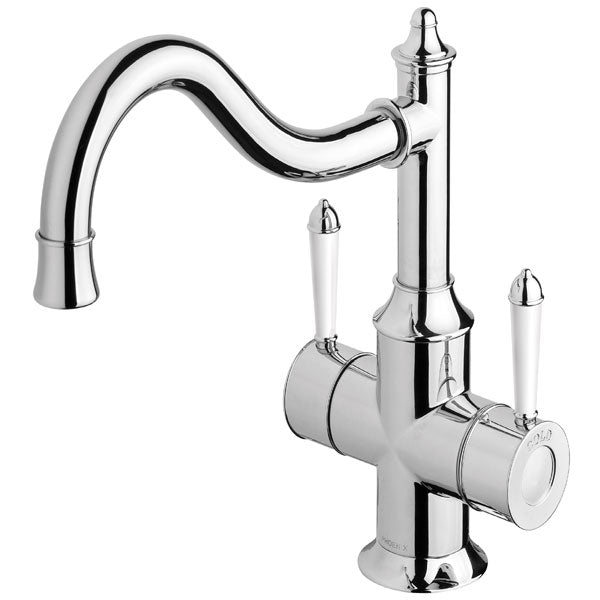 Phoenix Nostalgia Twin Handle Sink Mixer 220mm Shepherds Crook- Chrome/White - The Blue Space