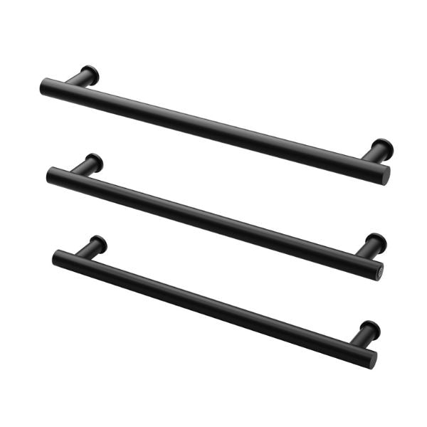 Phoenix Heated Triple Towel Rail Round 600mm - 650-8762-10 - Matte Black - Horizontal View
